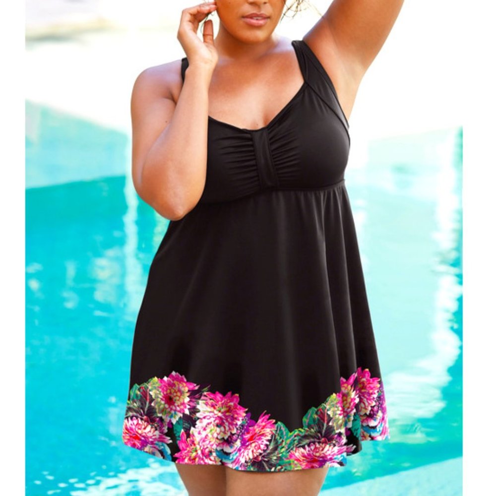 Nwt Swimsuits For All Retro Floral Trim Swimdress Plussize